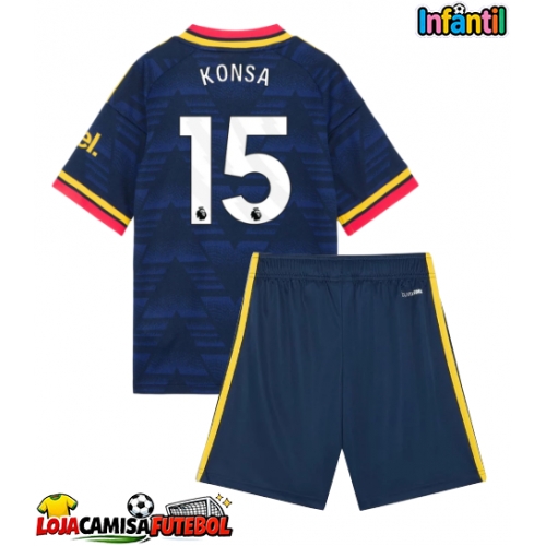 Camisa de Futebol Arsenal Ezri Konsa #15 Equipamento Secundário Infantil 2026-27 Manga Curta (+ Calças curtas)
